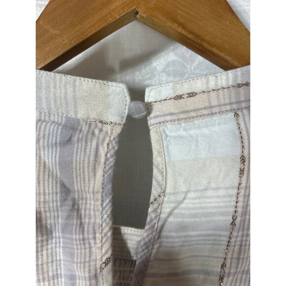 Lane Bryant Peasant Top 20 Pastel Plaid Gold Sparkle Smocked - Picture 10 of 12